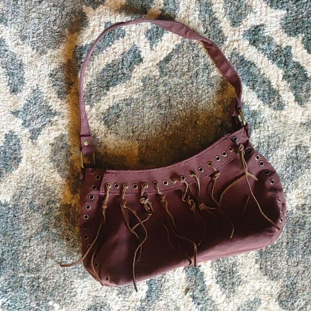 Chateau Faux Suede Hand Bag Womens Purse Fringe Brown Vintage